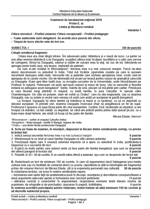 BAC 2018 sesiunea de toamnă. Rezolvarea subiectelor limba română, de la EDU.RO