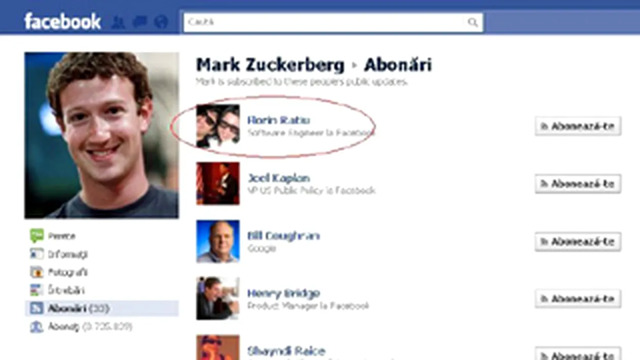 Fondatorul Facebook, Mark Zuckerberg, este abonatul unui roman pe acelasi site de socializare!
