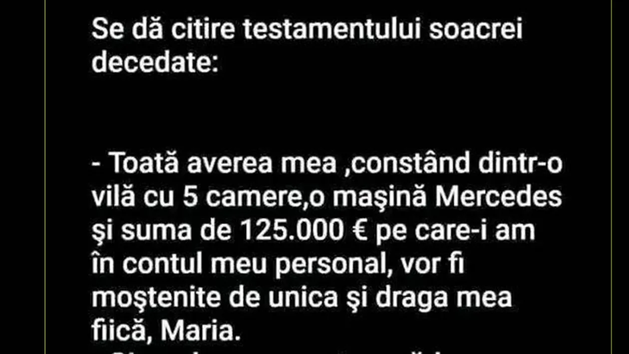 Bancul începutului de iunie | Testamentul soacrei