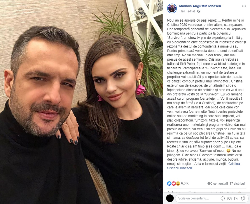 Mădălin Ionescu a făcut anunțul: “Pentru mine și Cristina, 2020 va aduce o separare” A ținut să se afle de la el