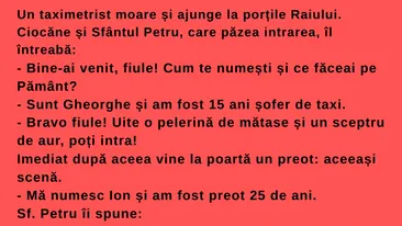Bancul începutului de săptămână | „Vezi, dragul meu, noi aici în Rai primim pe criterii de performanță”