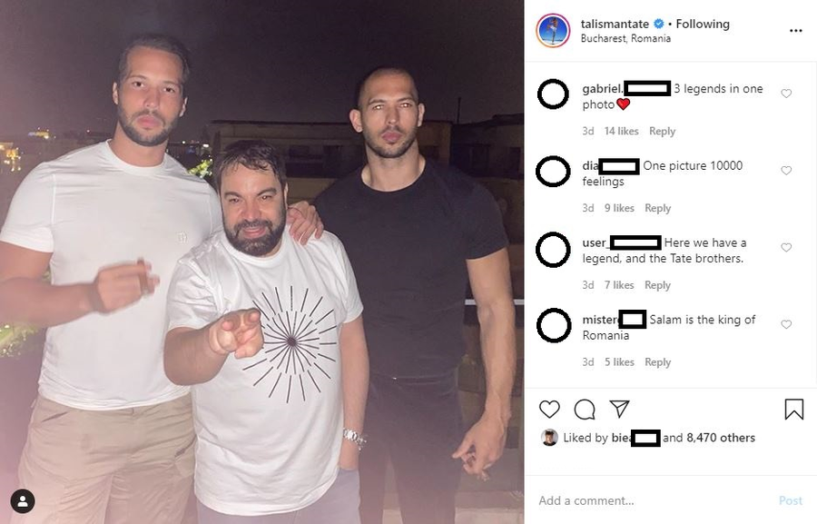 Tristan Tate și fratele său s-au întâlnit recent cu Florin Salam și a împărtășit unul dintre momentele petrecute alături de manelist cu prietenii virtuali © Instagram