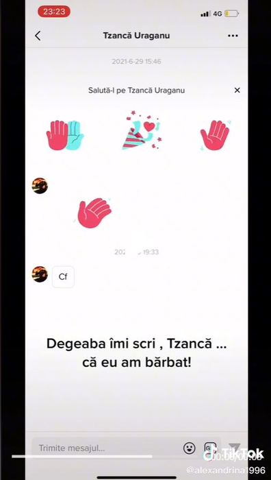 Tzancă Uraganu i-ar fi trimis unei tinere un mesaj.  Sursă foto: captură TIK TOK