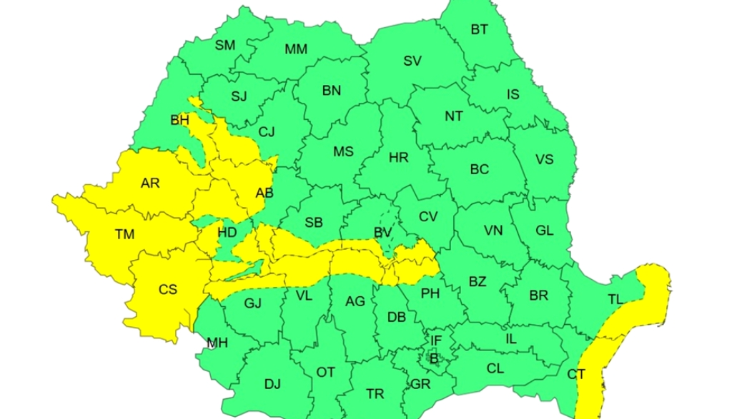 Avertizare ANM. A fost emis un cod galben de vijelii și vânt puternic. Care sunt zonele vizate