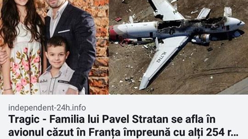 ”Familia lui Pavel Stratan se afla în avionul căzut în Franța”. Știrea falsă care a șocat internauții!