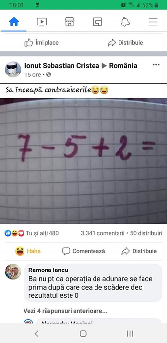 Operația simplă care a scandalizat internetul! Cât fac 7-5+2? 70% dintre răspunsuri au fost greșite