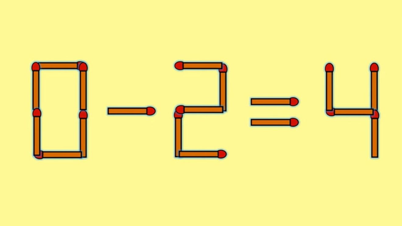 Test IQ cu chibrituri | Mutați un singur băț, pentru a corecta 0 - 2 = 4