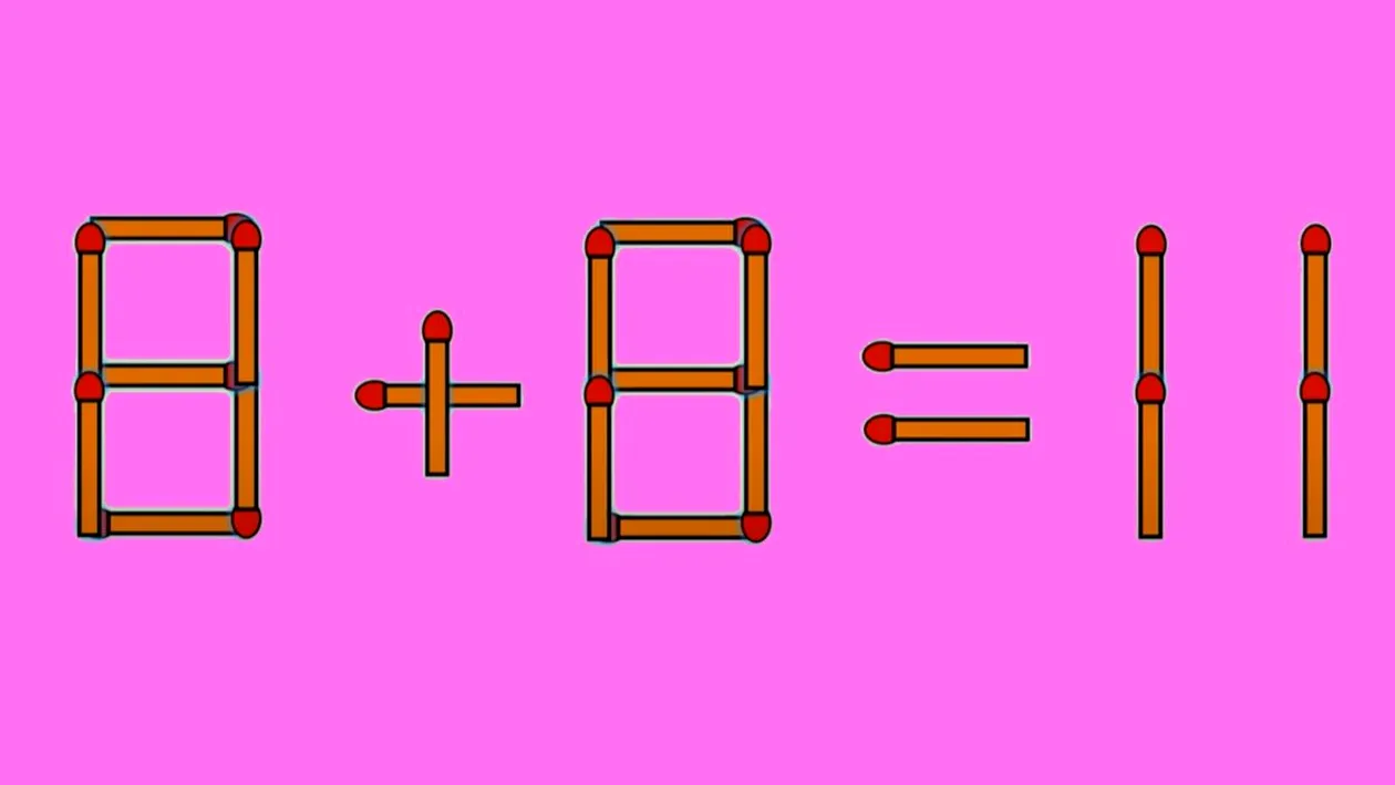 Test IQ cu chibrituri | Mutați un singur băț, pentru a corecta 8 + 8 = 11
