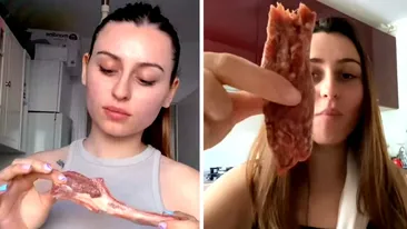 La ce pericole grave se supune Sabina, TikTok-erița din România care se filmează mâncând carne crudă de pui, vită și porc