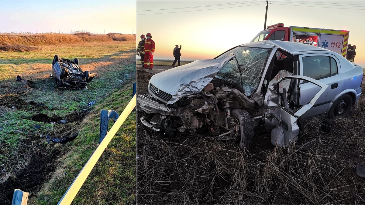 8 oameni și-au văzut moartea cu ochii, după ce mașinile în care erau au fost implicate în două accidente pe un drum din Ialomița, Unul dintre autoturisme s-a răsturnat pe câmp