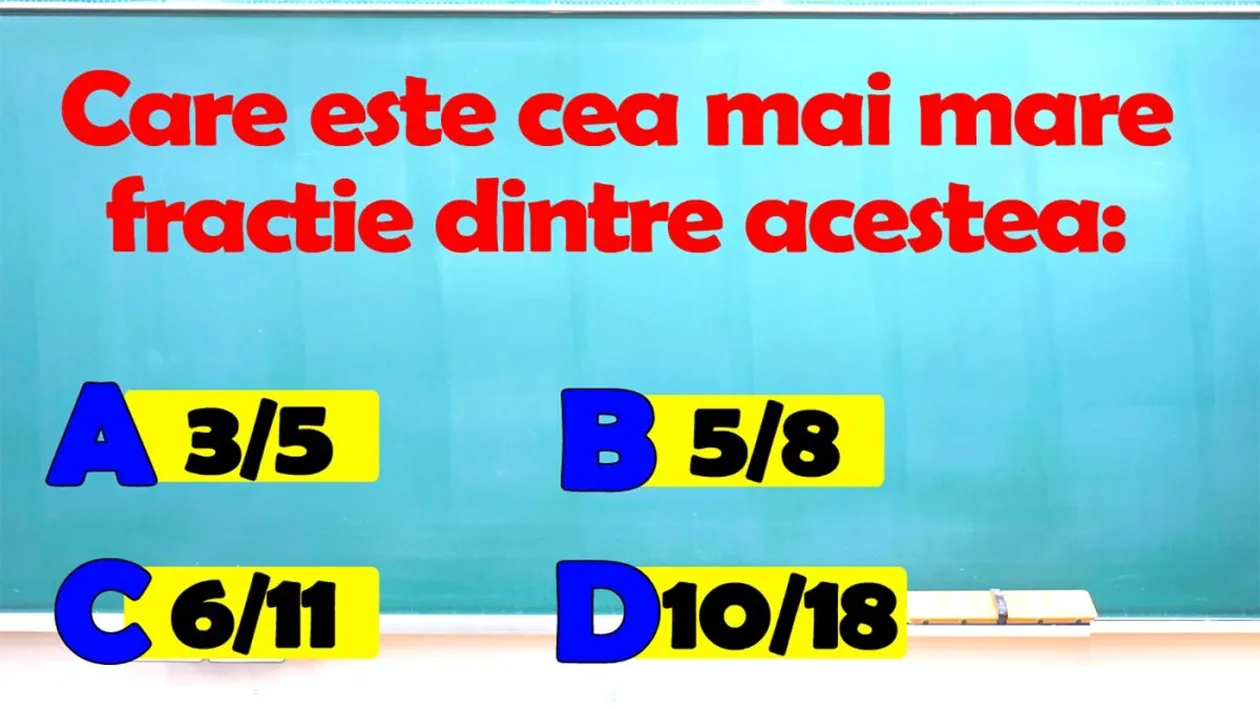 Test IQ | Care e cea mai mare fracție dintre acestea: 3/5, 5/8, 6/11 sau 10/18?