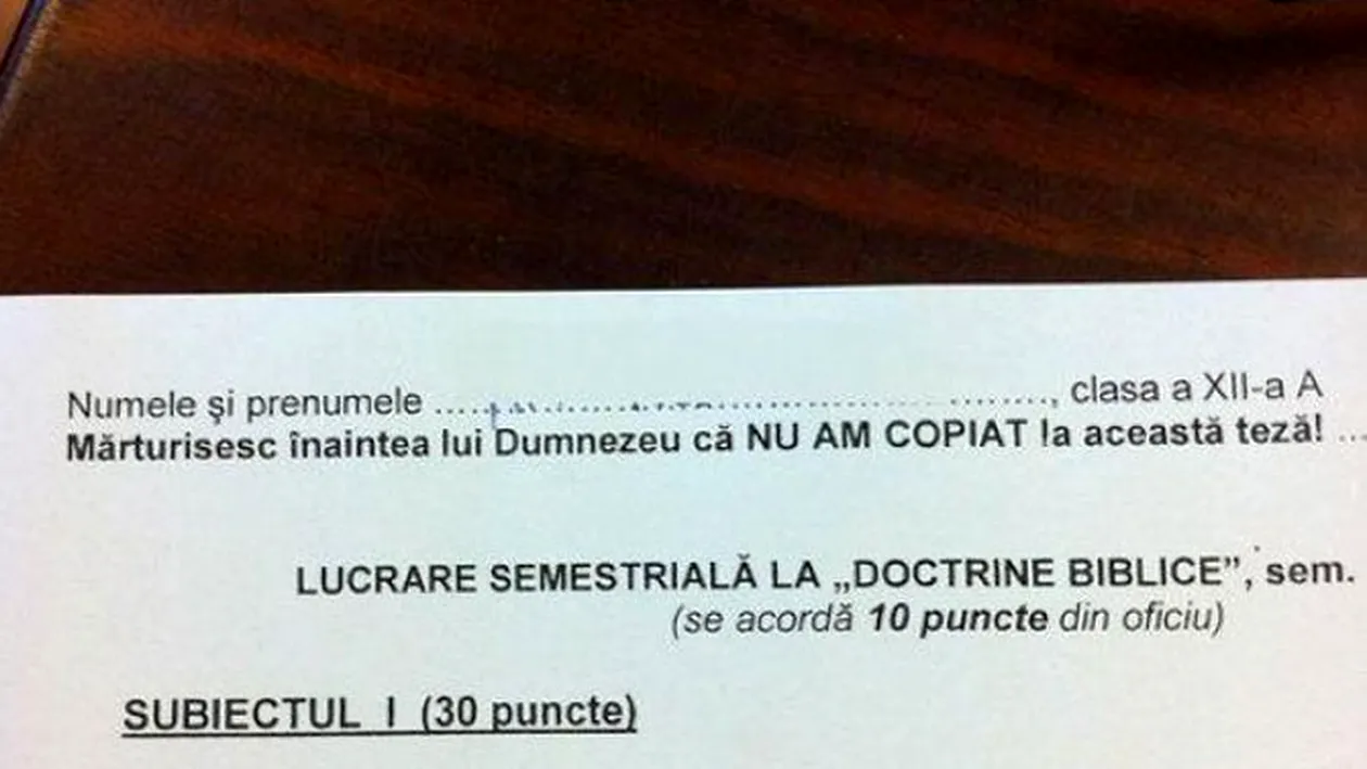 INCREDIBIL Elevii de la un liceu din Timisoara sunt pusi sa jure ca nu copiaza la teza