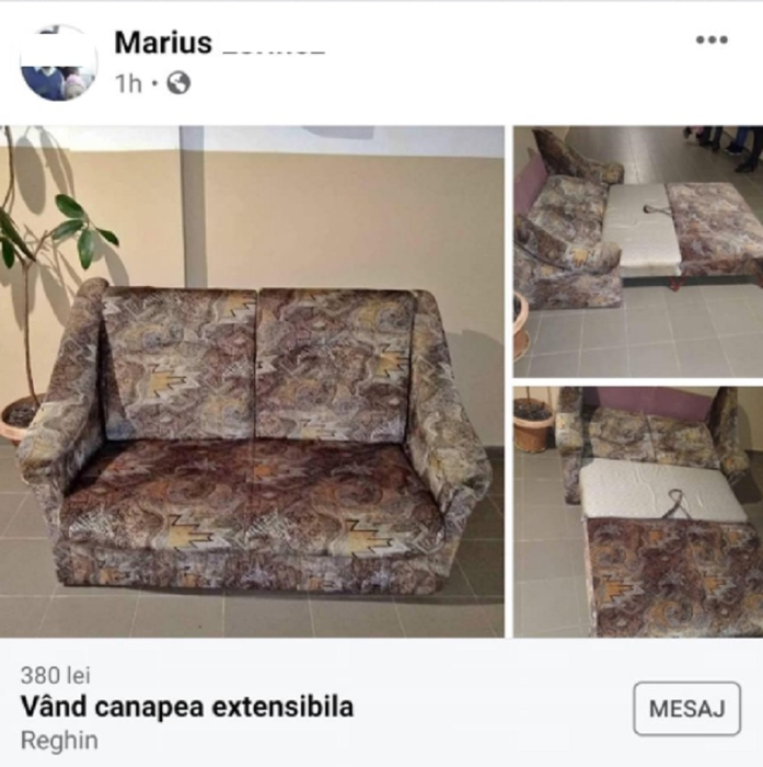 Poveste incredibilă în Târgu Mureș. Cum a încercat un bărbat să obțină bani pe o canapea, după ce a primit-o gratis