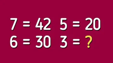 Test de inteligență exclusiv pentru genii | Dacă 7=42, 6=30 și 5=20, atunci 3=?