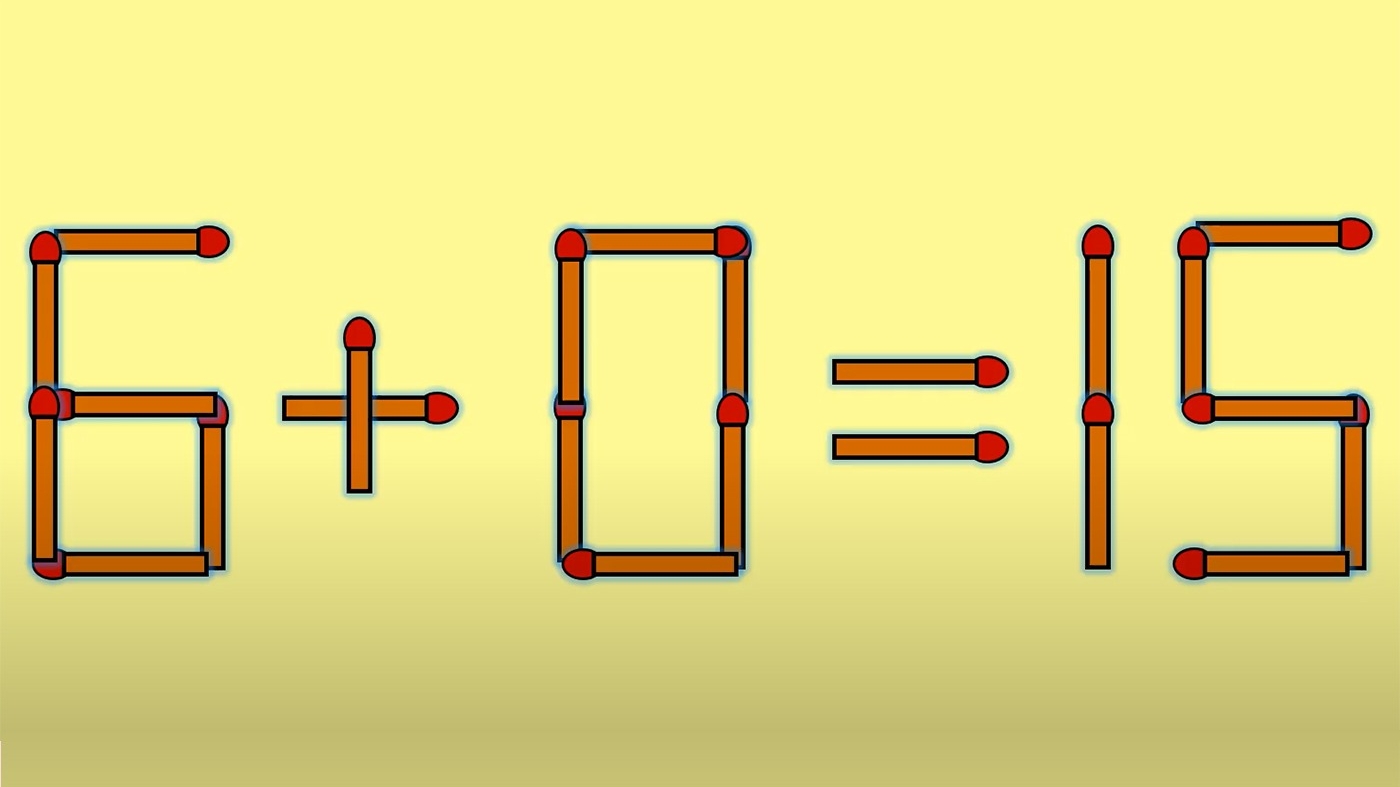 TEST IQ | 6 + 0 = 15 este greșit. Pentru a corecta egalitatea, mutați un singur chibrit
