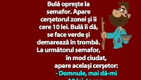 BANC | Bulă oprește la semafor. Apare cerșetorul zonei și îi cere 10 lei