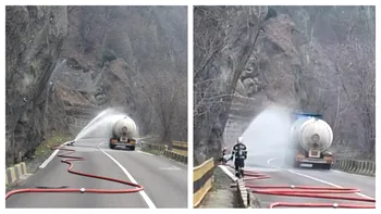 Traficul a fost blocat pe Valea Oltului. O cisternă cu GPL a avut pierderi de gaz, la ieșirea din Călimănești către Sibiu