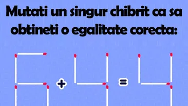 Testul de inteligență devenit viral | Mutați un singur băț de chibrit pentru a obține o egalitate corectă din 6+4=4