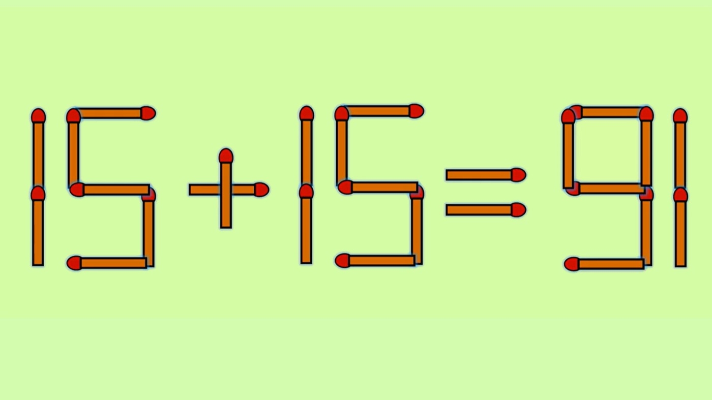 Test IQ cu chibrituri | Corectați 15 + 15 = 91, mutând un singur băț