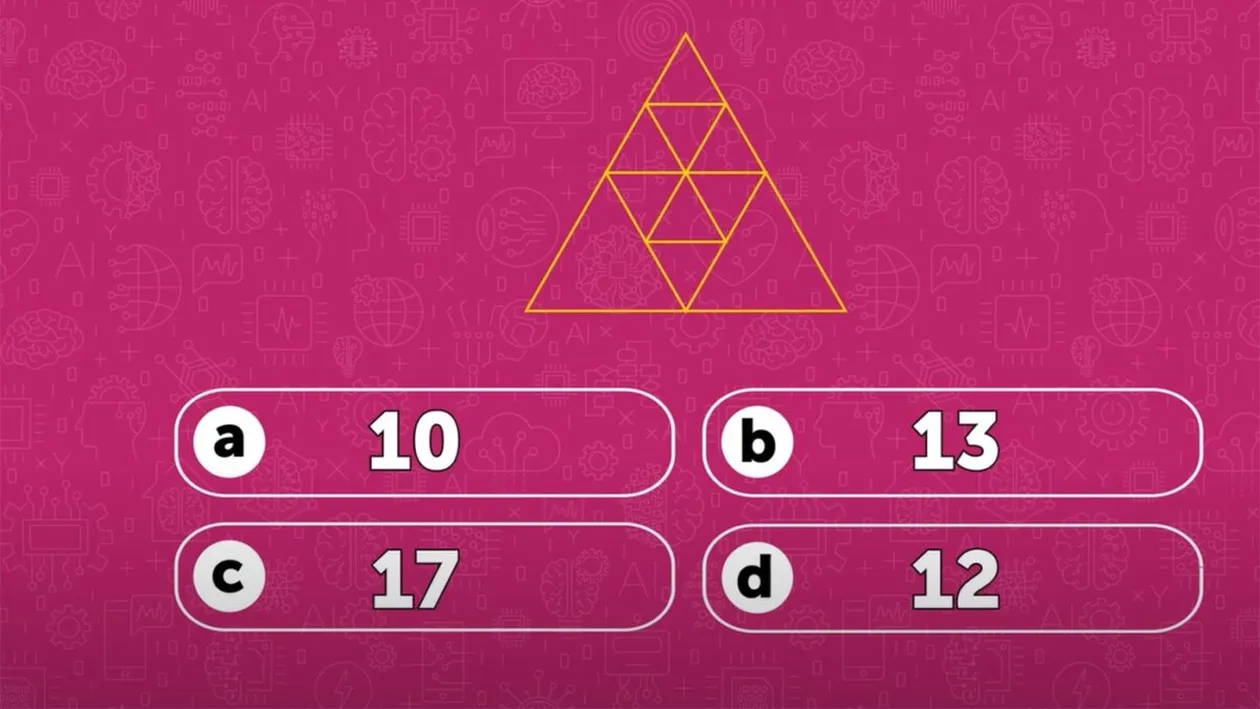Test IQ exclusiv pentru genii | Câte triunghiuri sunt, în total: 10, 12, 13 sau 17?
