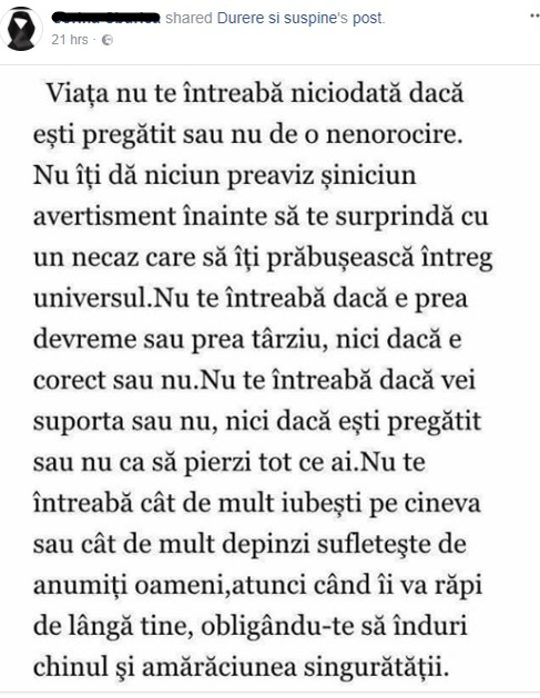Cutremurător. Care este ultima postare a vânzătoarei care s-a sinucis din dragoste