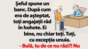 Bancul dimineții | Șeful spune un banc. Toți râd, cu excepția lui Bulă