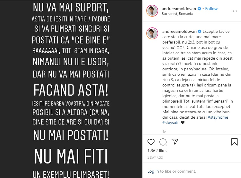 Andreea Moldovan a răbufnit la adresa vedetelor şi a oamenilor simpli care nu respectă perioada de izolare! Ce replici acide a transmis public
