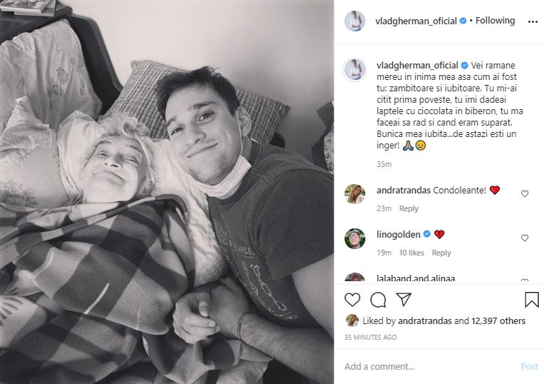 Vlad Gherman, în doliu. Bunica lui a încetat din viață: “Vei rămâne mereu în inima mea așa cum ai fost tu: zâmbitoare și iubitoare”