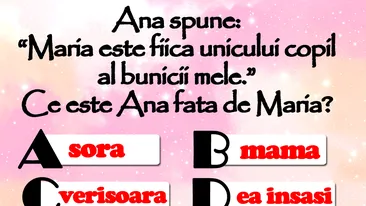 TEST IQ | Ana spune: Maria e fiica unicului copil al bunicii mele. Ce e Ana față de Maria?