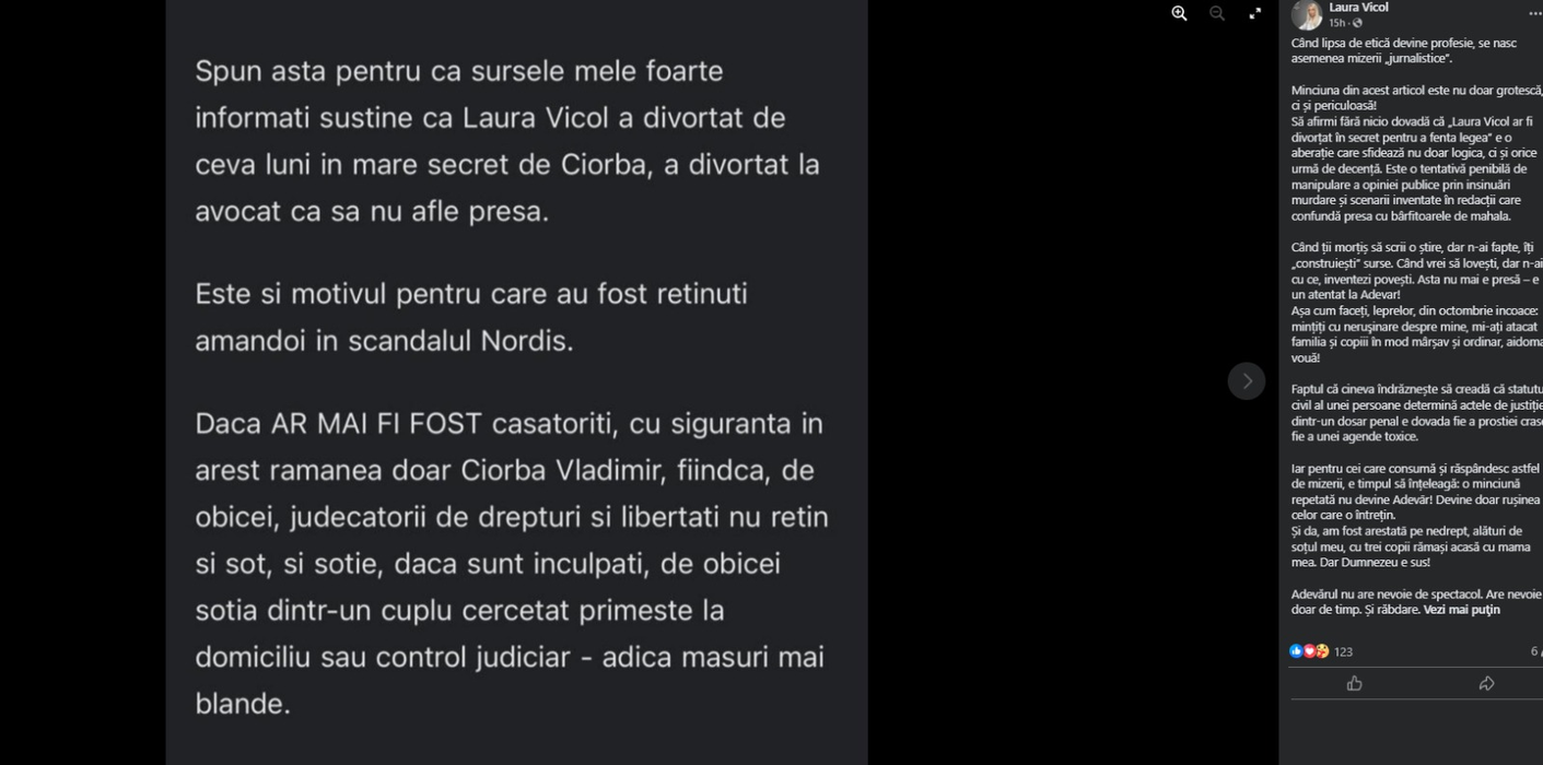 Laura Vicol a reacționat după ce s-a spus că ar fi divorțat în secret. Sursa foto: Facebook / Laura Vicol