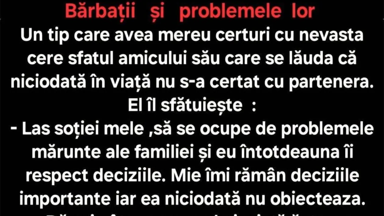 BANC | Un tip care avea mereu certuri cu nevasta cere sfatul amicului său