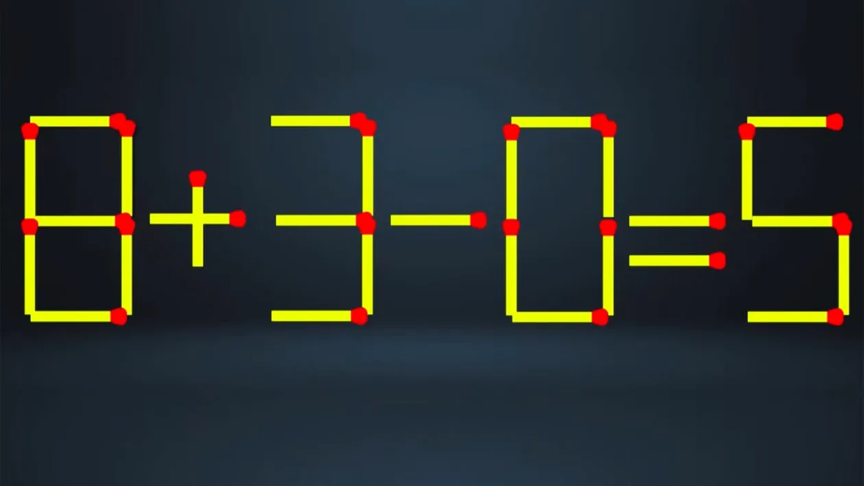 Test IQ cu chibrituri | Mutați un singur băț, pentru a corecta 8 + 3 - 0 = 5
