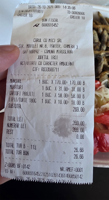 Cât a putut plăti un ieșean pentru o friptură, în parcul Copou. A dat 58 lei pe o porție de cartofi prăjiți!