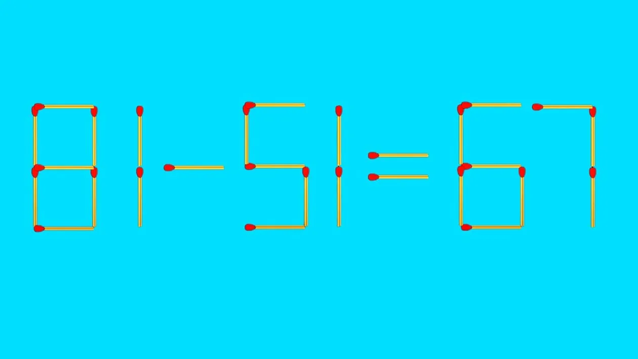 TEST IQ | Mutați 2 chibrituri pentru a corecta 81 - 51 = 67