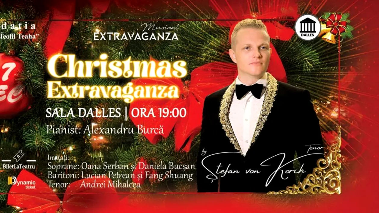 Stele ale operei se alătură tenorului Ştefan von Korch în concertul “Christmas Extravaganza” la Sala Dalles