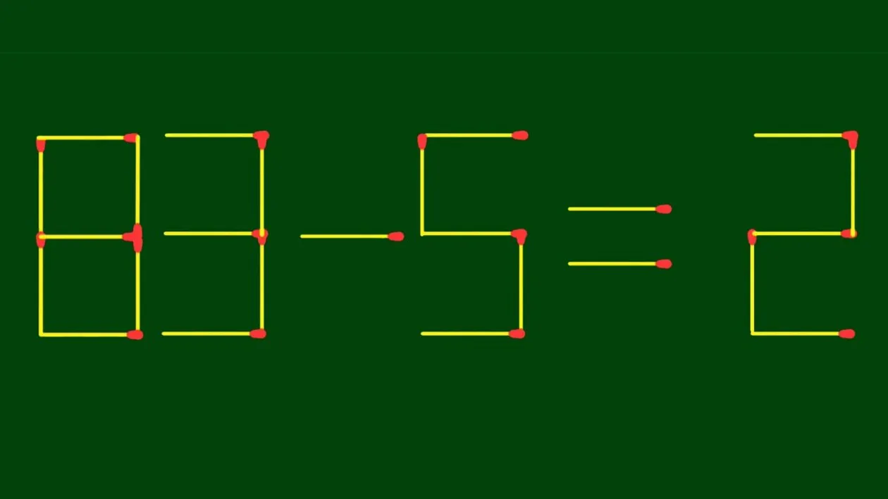 Test IQ cu chibrituri | Corectați 83 - 5 = 2, mutând un singur băț