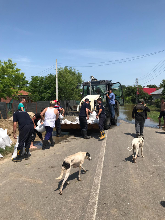 Pompierii și voluntarii încearcă să oprească apa