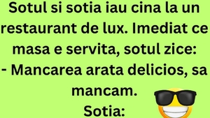 Bancul începutului de săptămână | Soțul și soția iau cina la un restaurant de lux