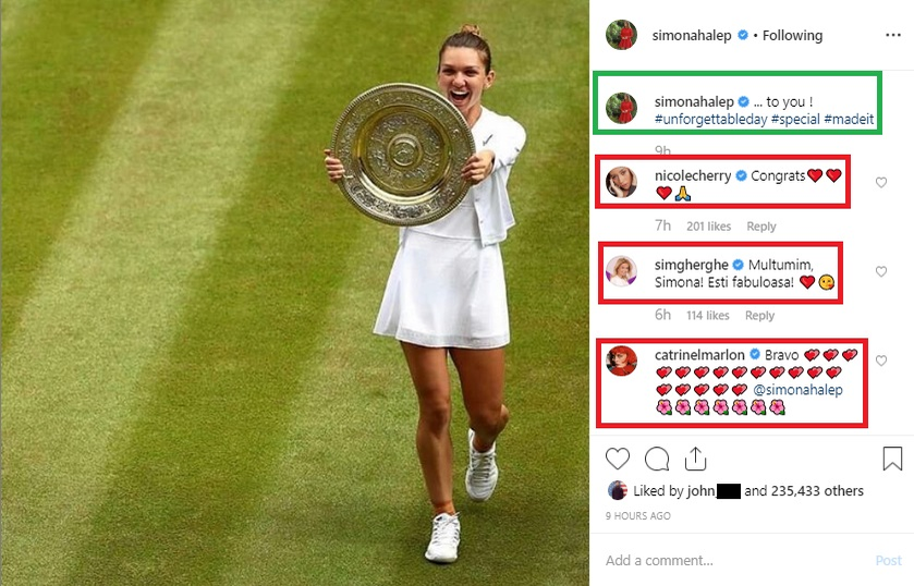 Ce mesaj a lăsat Oana Roman la această fotografie postată de Simona Halep pe Instagram. Nici Simona Gherghe nu s-a lăsat mai prejos