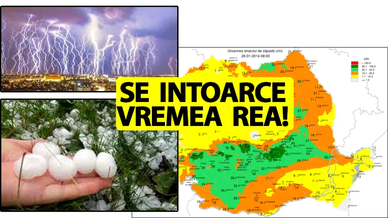 Se întoarce vremea rea în România! ANM anunță fenomene meteo violente începând cu ora 12:00