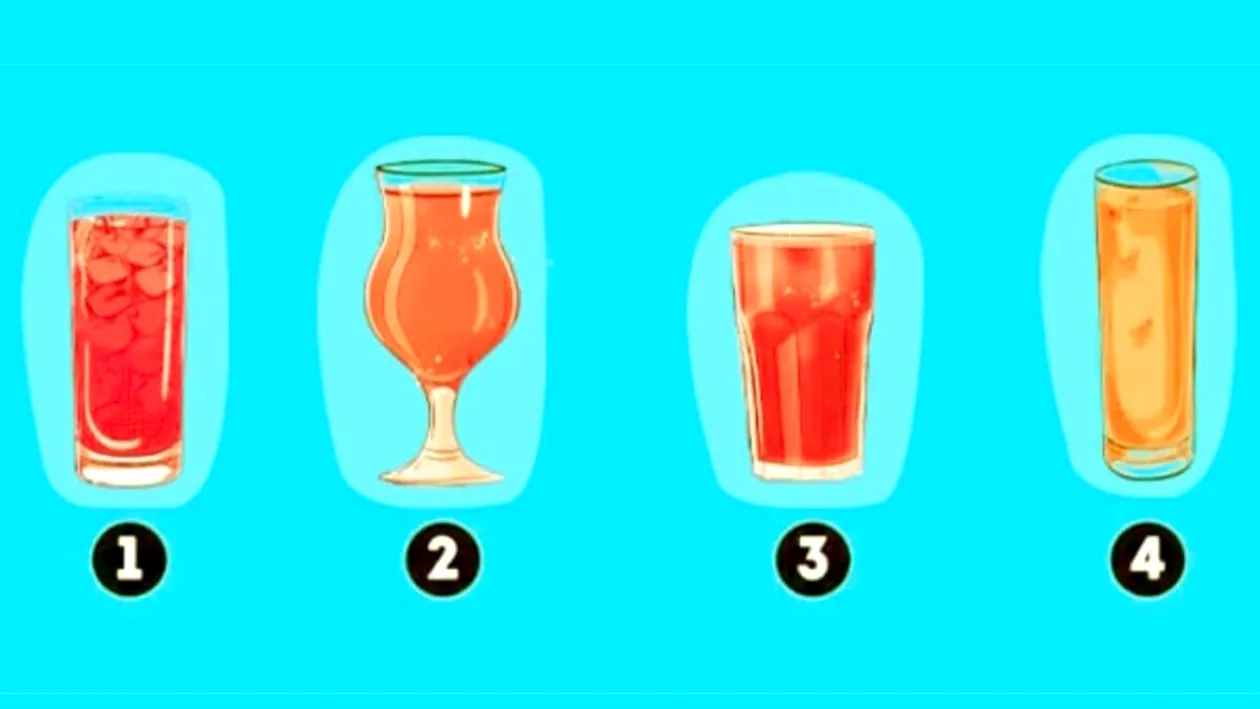 Test de inteligență exclusiv pentru genii | Care dintre aceste 4 pahare conține cel mai mult suc?