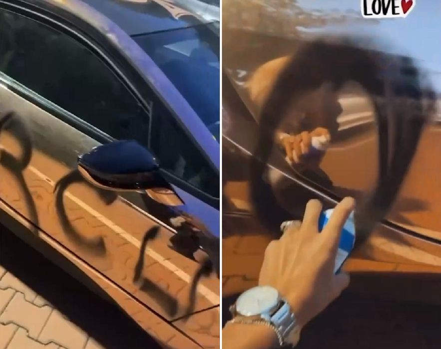 Bolidul, în curs de vandalizare (Foto: captură Instagram)