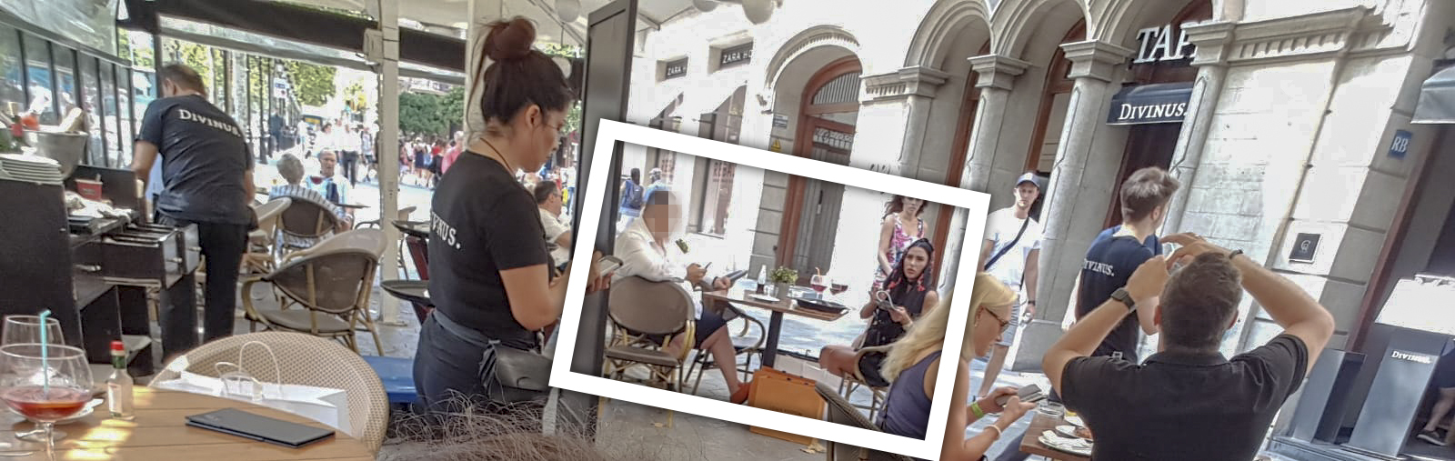 Daniela Crudu la masă cu un domn bine, după o sesiune de shopping în Barcelona