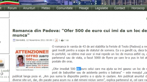 O romanca din Italia ofera 500 de euro celui care ii gaseste ceva de munca!