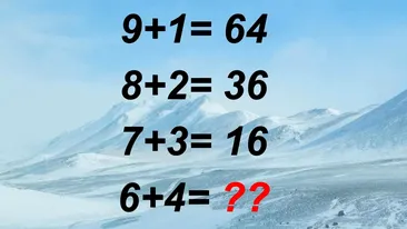 Test IQ exclusiv pentru genii | Cât face 6+4, dacă 9+1 = 64, 8+2 = 36 și 7+3 = 16?
