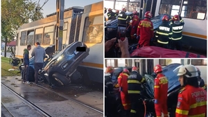 Un șofer a murit într-un accident tragic, în București! Mașina lui a fost ruptă în două de un tramvai