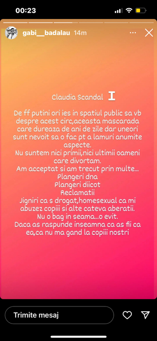 ”Telenovela” Claudia Pătrașcanu-Gabi Bădălău continuă! Reacția bărbatului la acuzațiile dure aduse de artistă