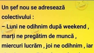 BANCUL ZILEI | Noul șef se adresează angajaților: "Luni ne odihnim după weekend, marți.."