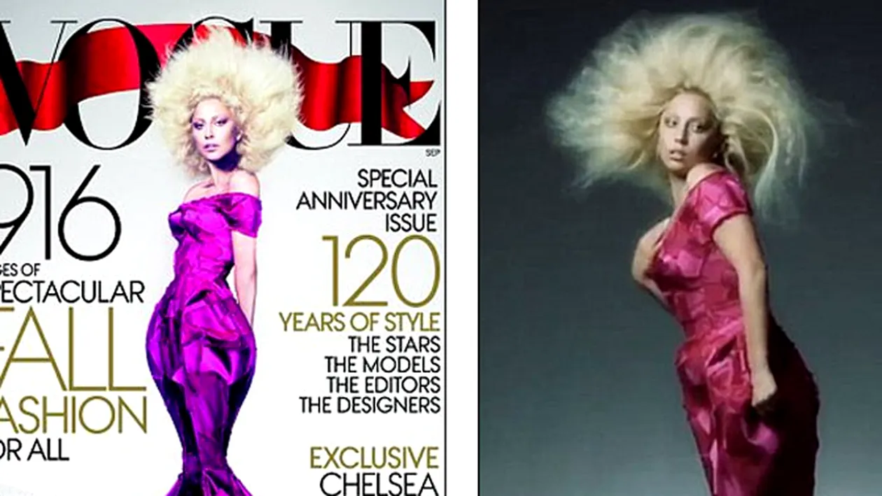 Abuz de Photoshop pe fata! Cum arata Lady GaGa in realitate si cum a fost retusata pentru coperta Vogue
