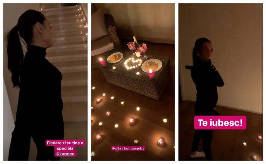 Karmen și-a surprins soțul aseară cu o cină romantică, iar prin casă a pus zeci de lumânări © Instagram Stories